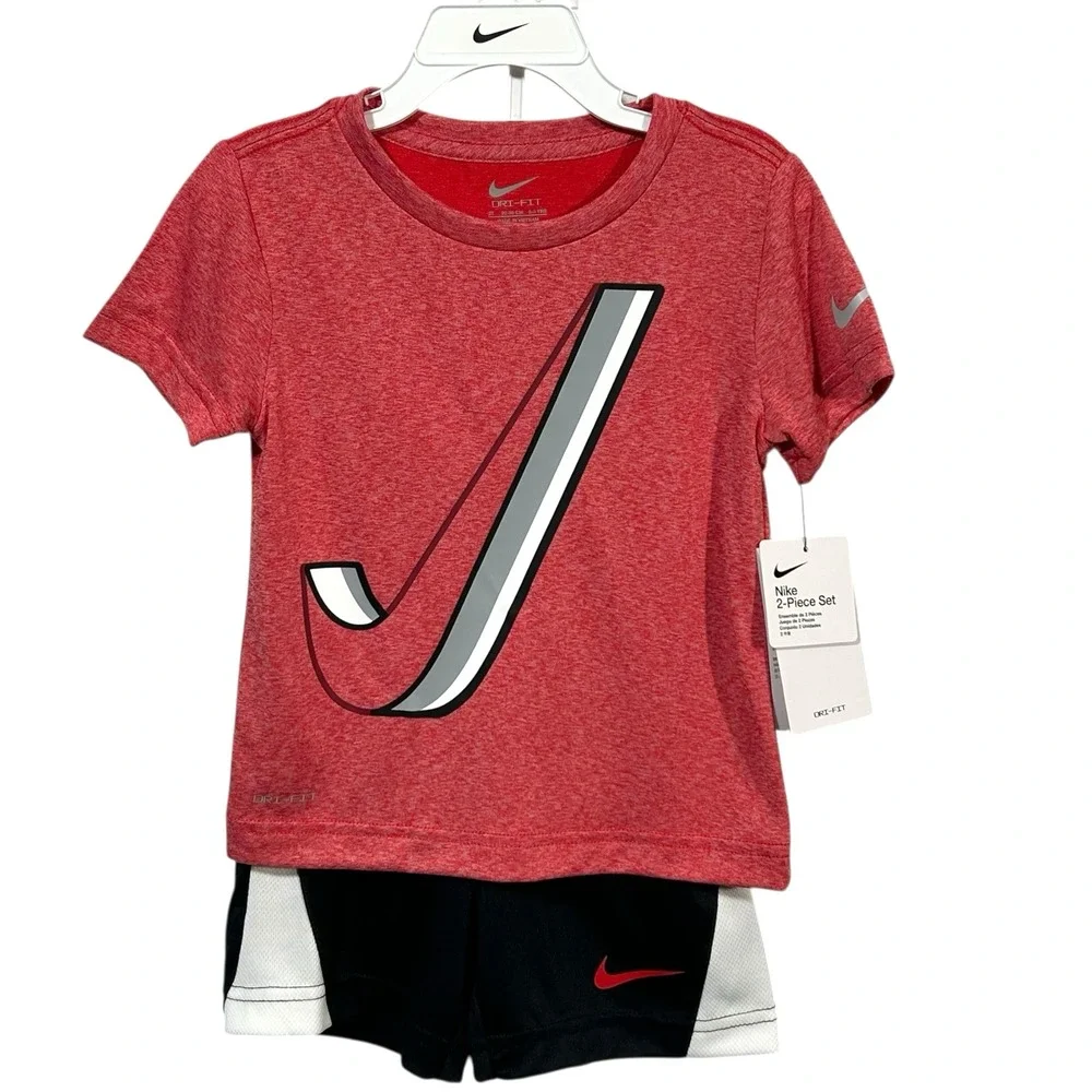 Nike Toddler Boys Dri-FIT T-Shirt &‎ Shorts Outfit Set 3T Red Black Athletic